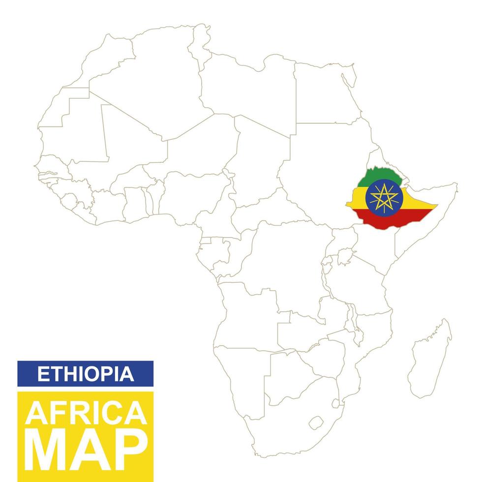 Africa contoured map with highlighted Ethiopia. vector