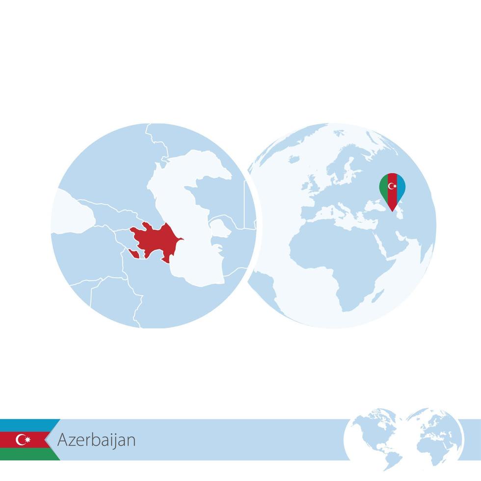 Azerbaijan on world globe with flag and regional map of Azerbaijan. vector