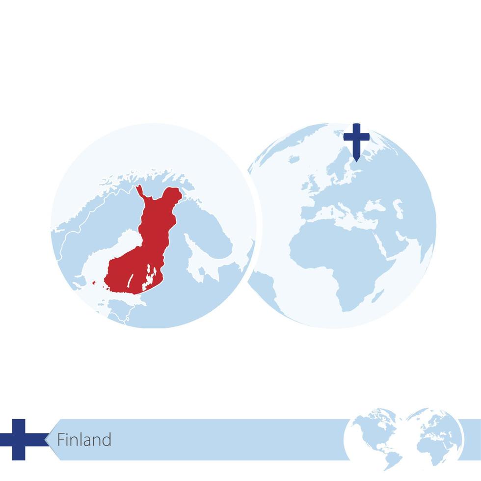 finlandia en el globo terráqueo con bandera y mapa regional de finlandia. vector