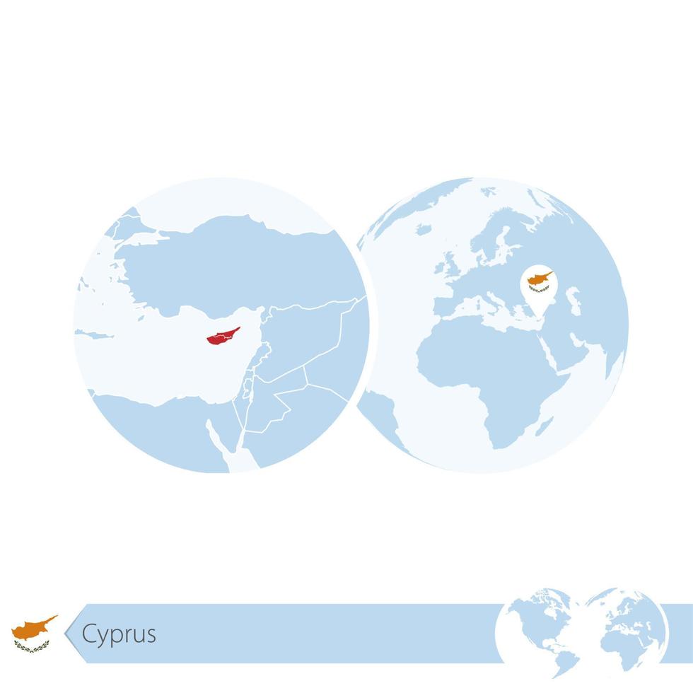 Chipre en el globo terráqueo con bandera y mapa regional de Chipre. vector