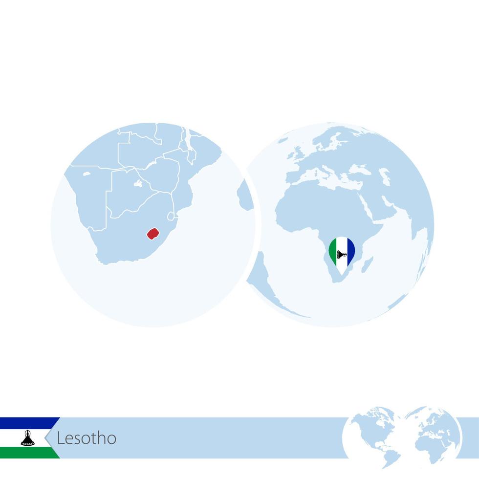 lesotho en globo terráqueo con bandera y mapa regional de lesotho. vector