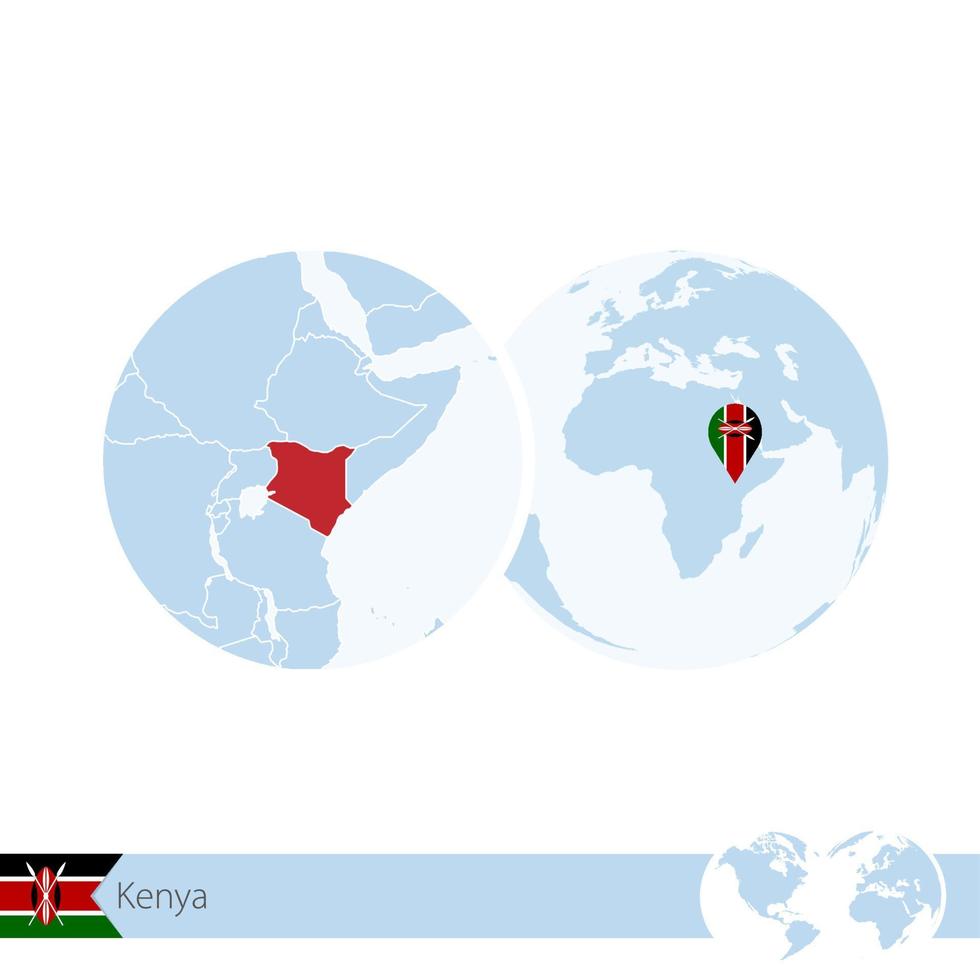 Kenia en el globo terráqueo con bandera y mapa regional de Kenia. vector