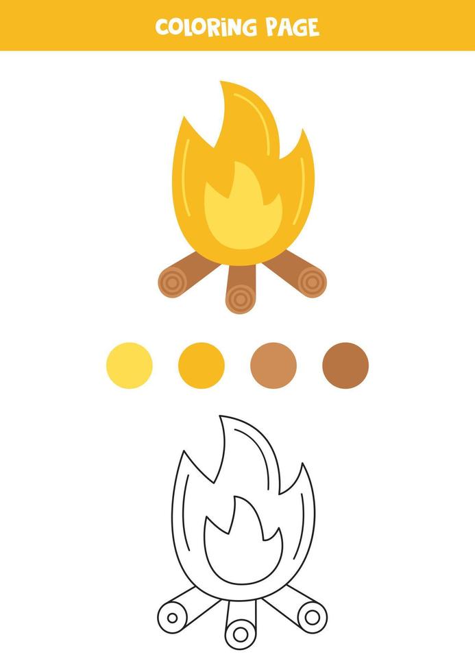 Color camping bonfire. Worksheet for kids. vector