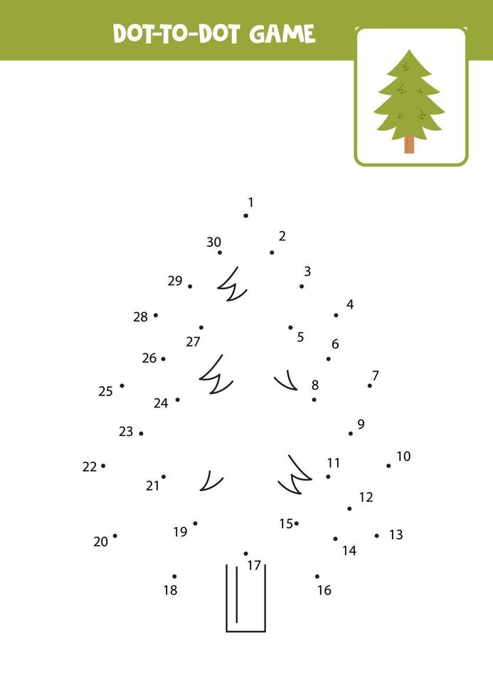 juego de punto a punto con lindo pino. conecta los puntos. juego de matemáticas imagen de puntos y colores. vector
