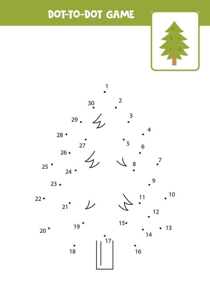 Dot to dot game with cute pine tree. Connect the dots. Math game. Dot and color picture. vector