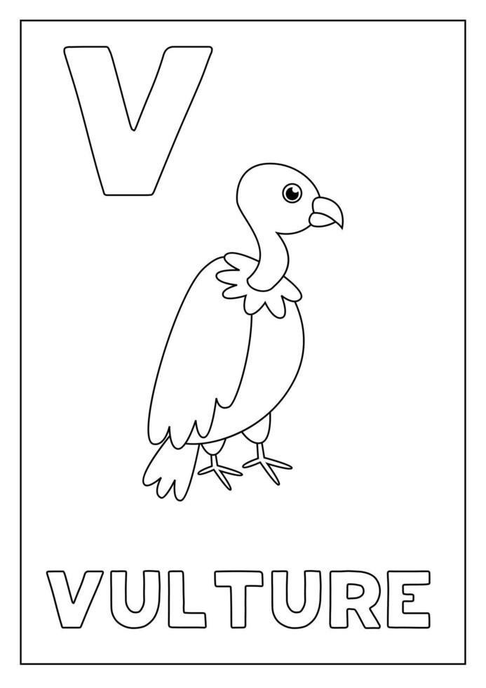 Learning English alphabet for kids. Letter V. Cute vulture. vector