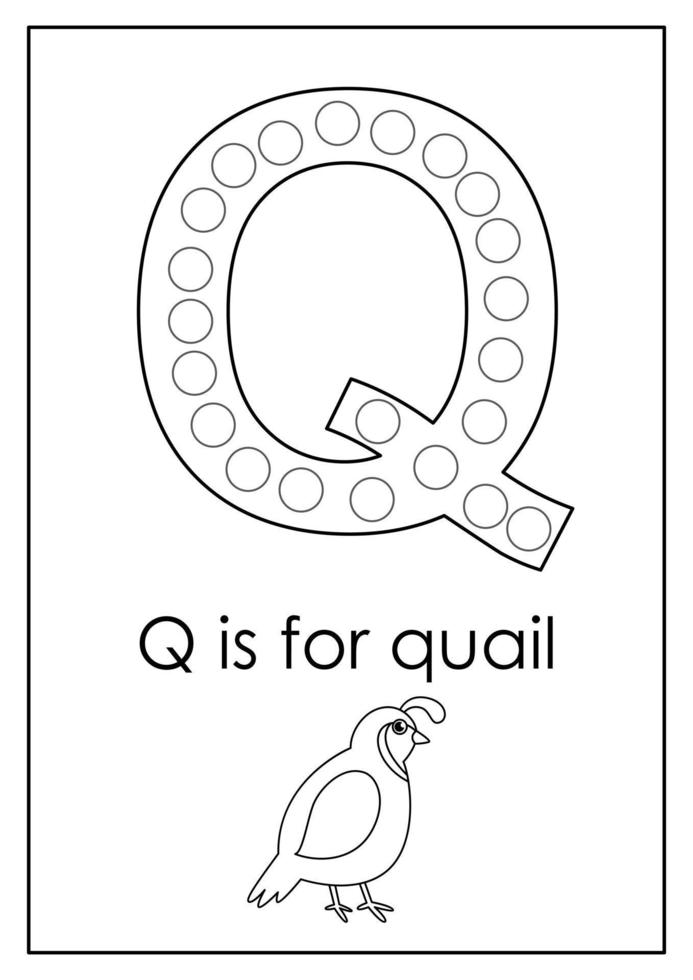 Learning English alphabet for kids. Letter Q. Dot marker activity. vector