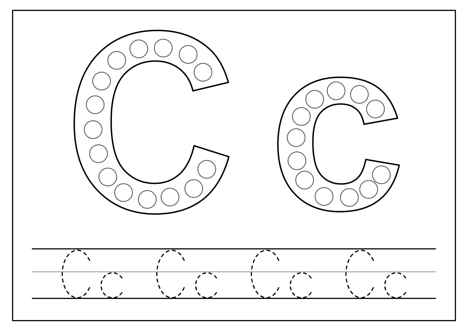 Learning English alphabet for kids. Letter C. Tracing letters. 9282205