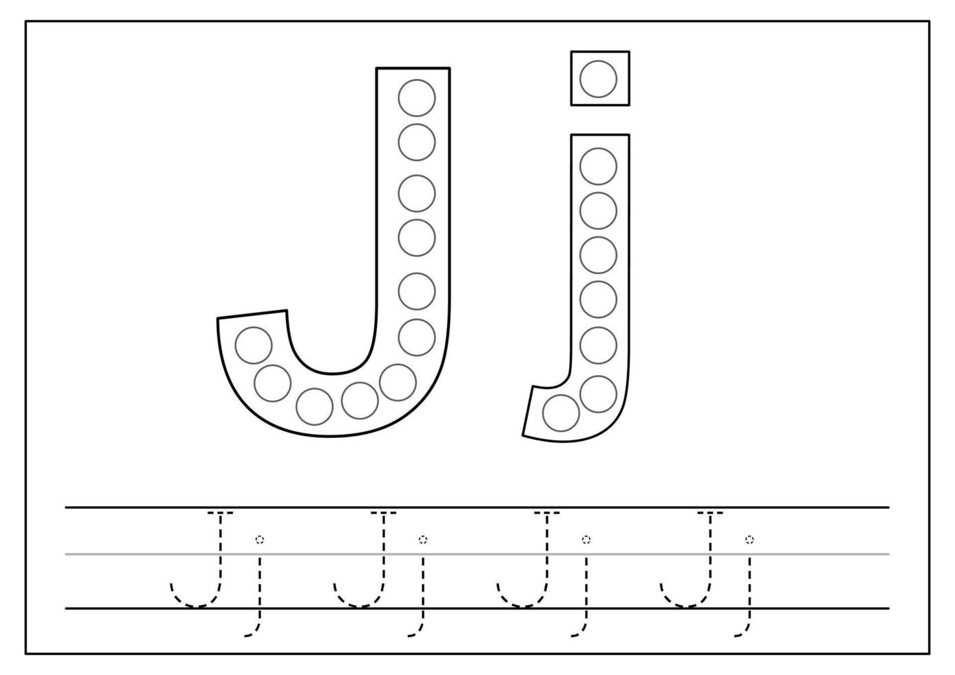 Learning English alphabet for kids. Letter J. Tracing letters. vector