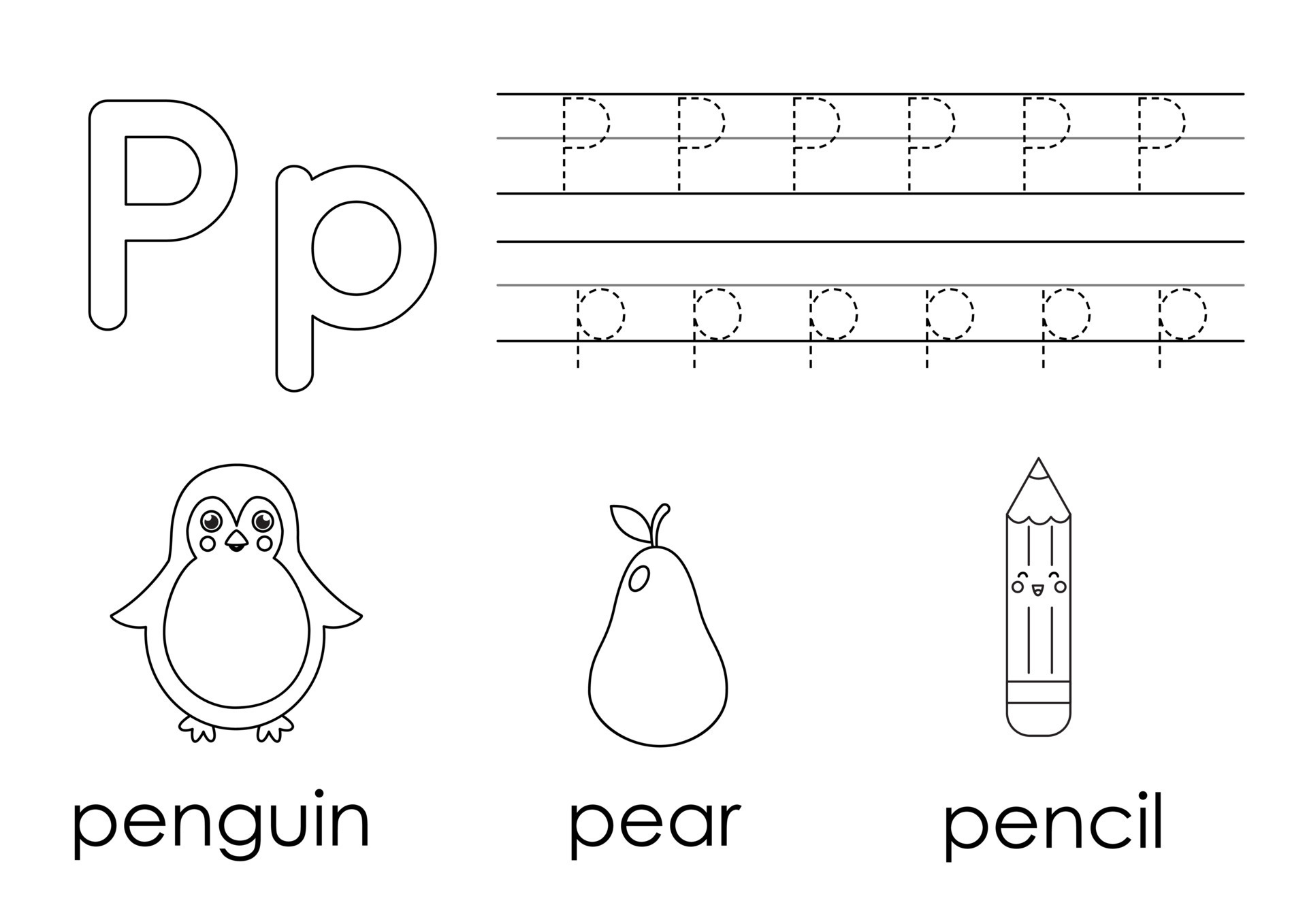 Learning English alphabet for kids. Letter P. Coloring book. 9282227 Vector Art at Vecteezy learning-english-alphabet-for-kids-letter-p-coloring-book-9282227-vector-art-at-vecteezy