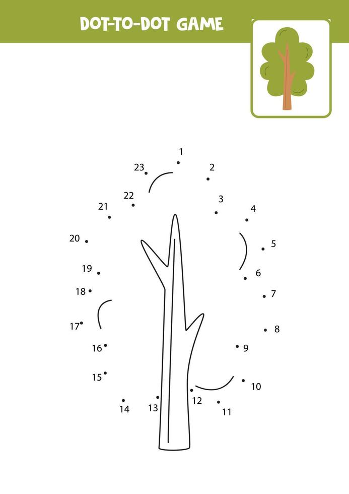 conecta el juego de puntos con un lindo árbol. vector