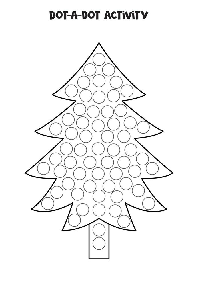 Dot a dot game for preschool kids. Cartoon pine tree. vector