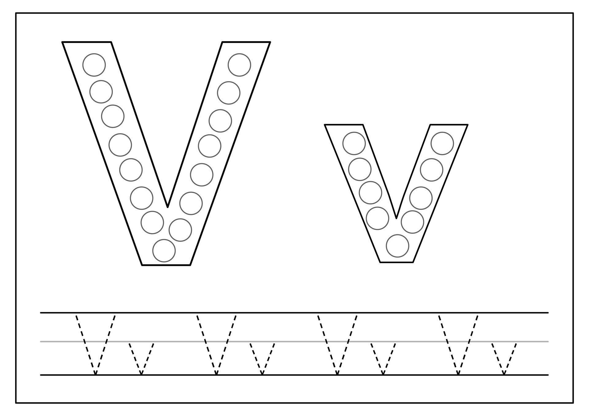 Learning English alphabet for kids. Letter V. Tracing letters. 9282275