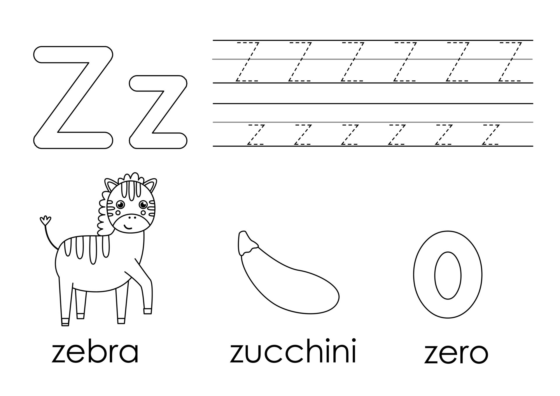 Learning English alphabet for kids. Letter Z. Coloring book. 9282302