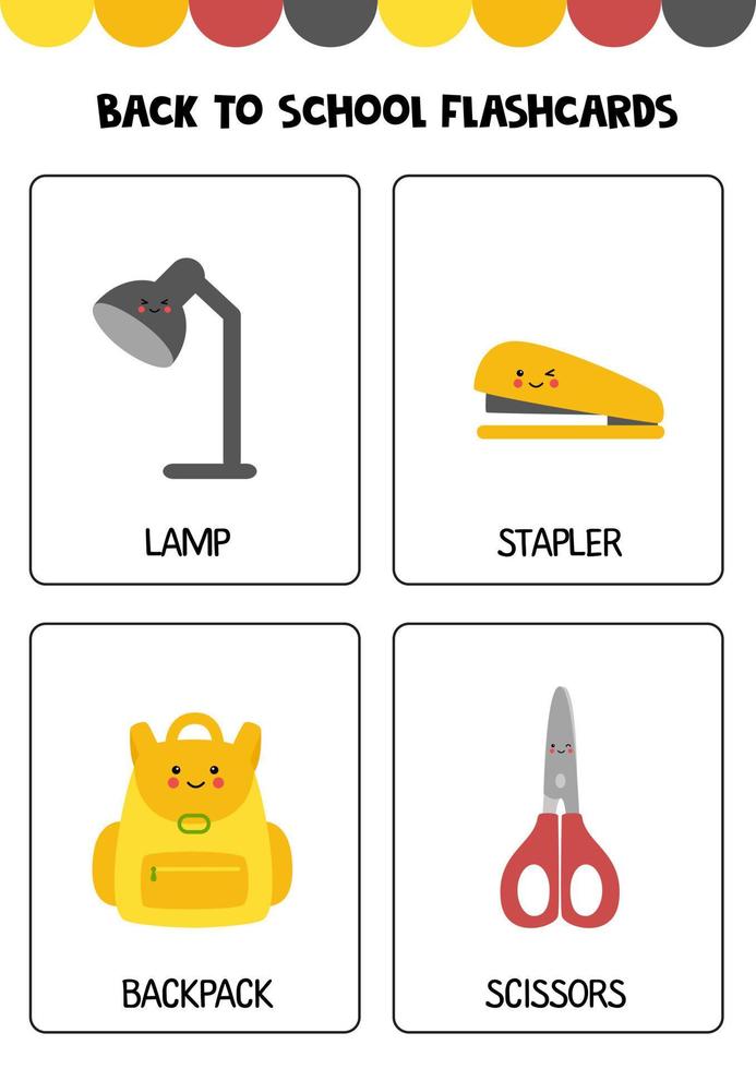Cute cartoon school supplies with names. Flashcards for children. 9282319 Vector Art at Vecteezy Cute cartoon school supplies with names. Flashcards for children. 9282319 Vector Art at Vecteezy
