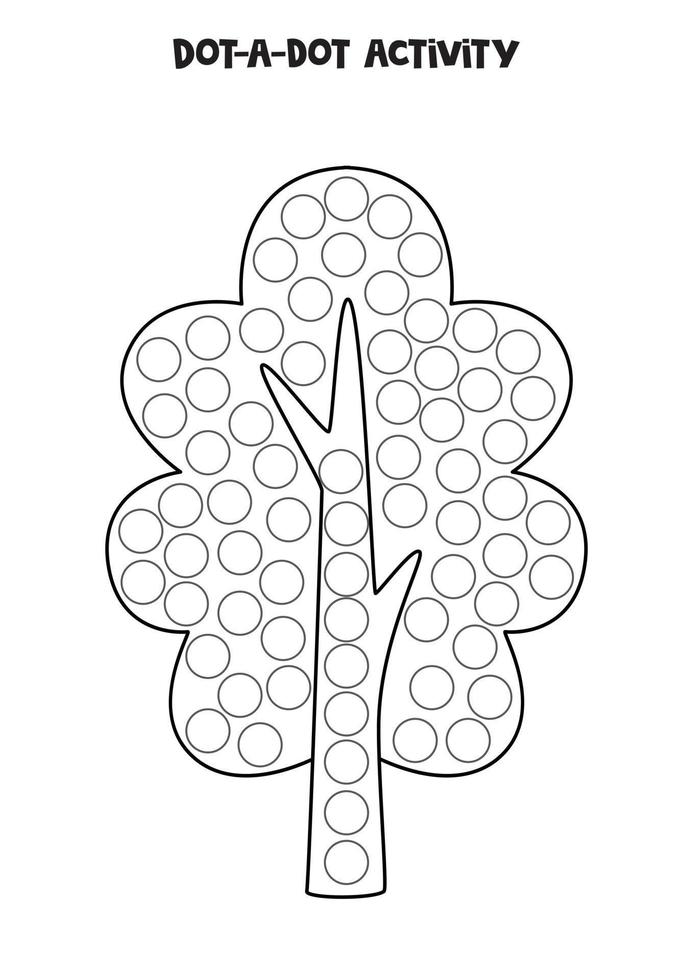 Dot a dot game for preschool kids. Cartoon tree. vector