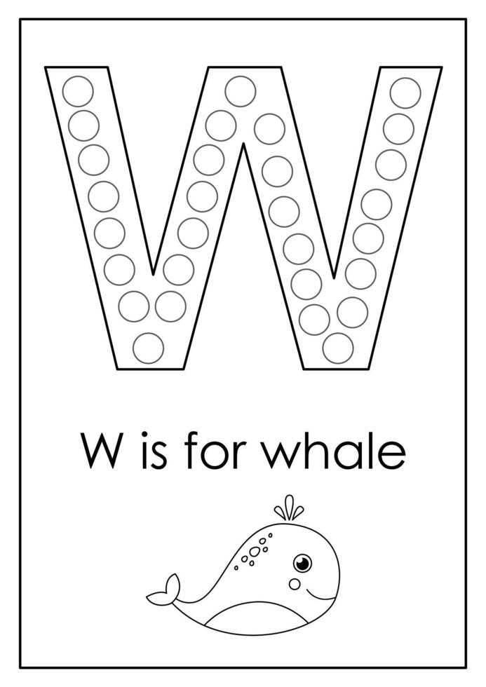 Learning English alphabet for kids. Letter W. Dot marker activity. vector
