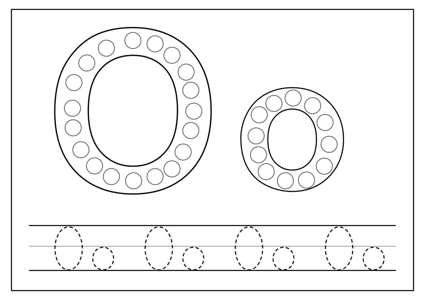 Learning English alphabet for kids. Letter O. Tracing letters. vector