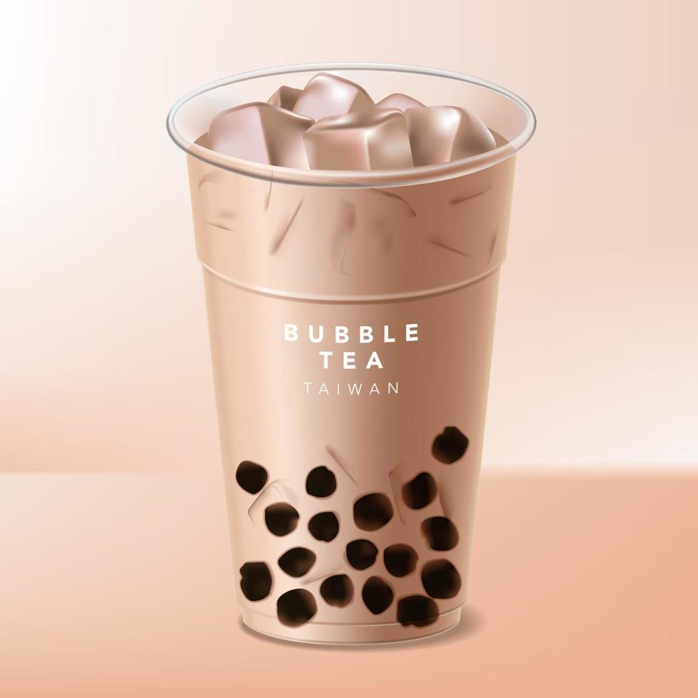 Vector Taiwan Iced Bubble Tea or Boba Milk Tea Illustration