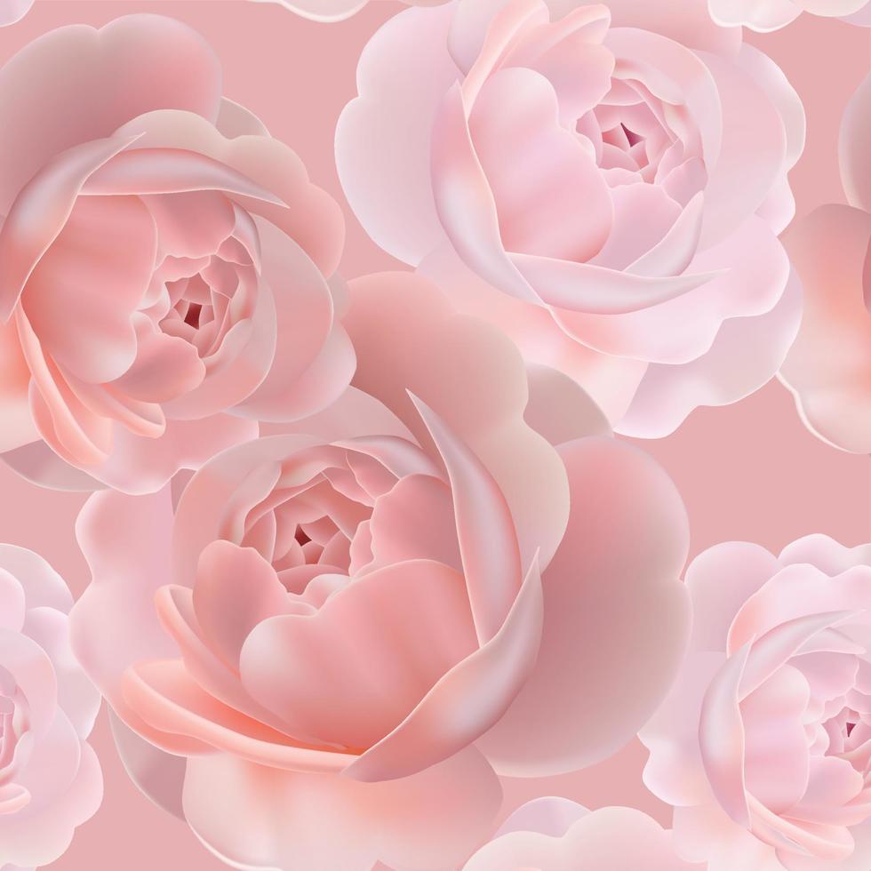 Vector 3D Illustration Pink Rose Seamless Pattern