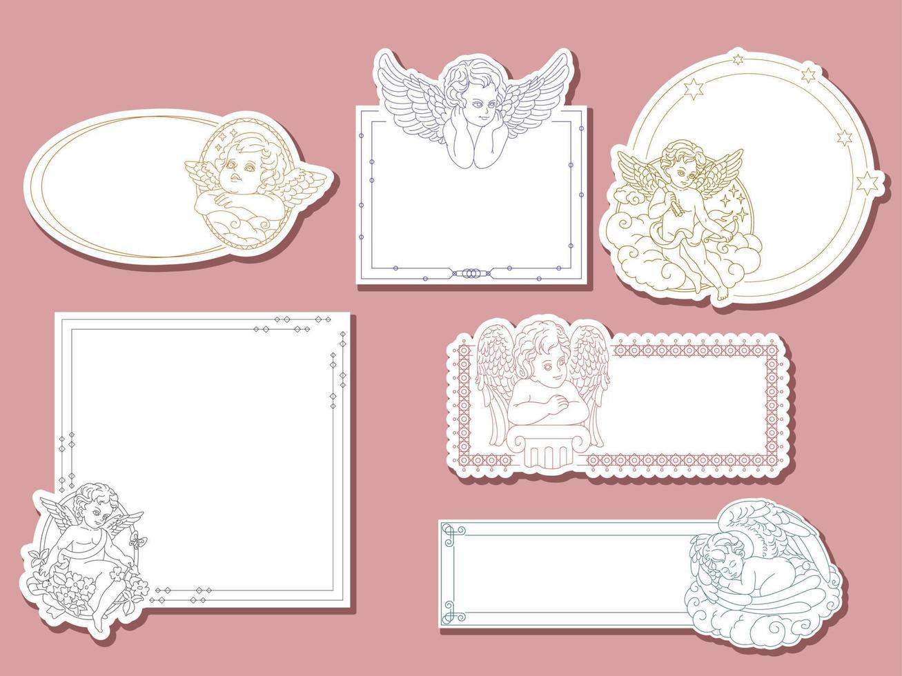 Vector Baby Angel Illustration with Classic Geometric Frames Template for Invitation Card, Label, Sticker, Branding or Graphic Element.