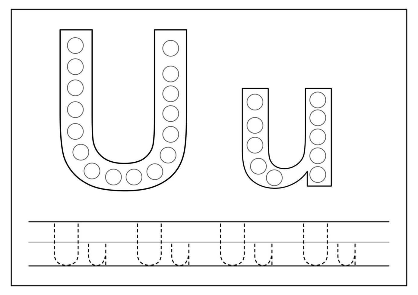 Learning English alphabet for kids. Letter U. Tracing letters. vector