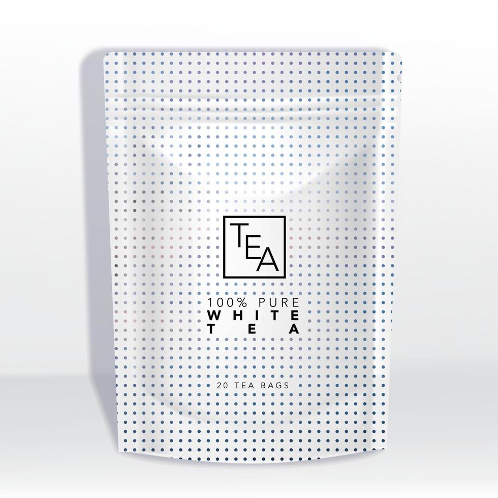 Vector White Pouch or Sachet Mockup with Holographic Dots Pattern Printed