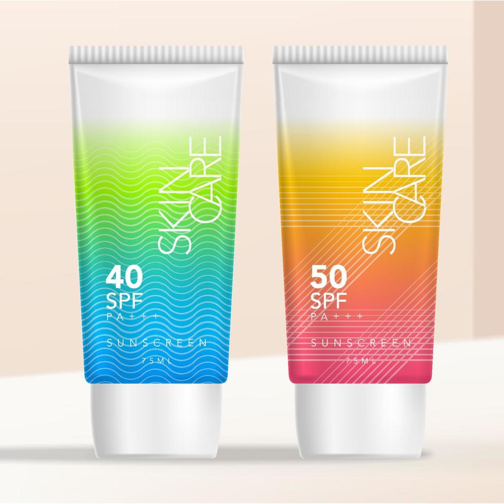 Vector Flat Sunscreen Beauty Tube Packaging, Neon Gradient Pattern Design