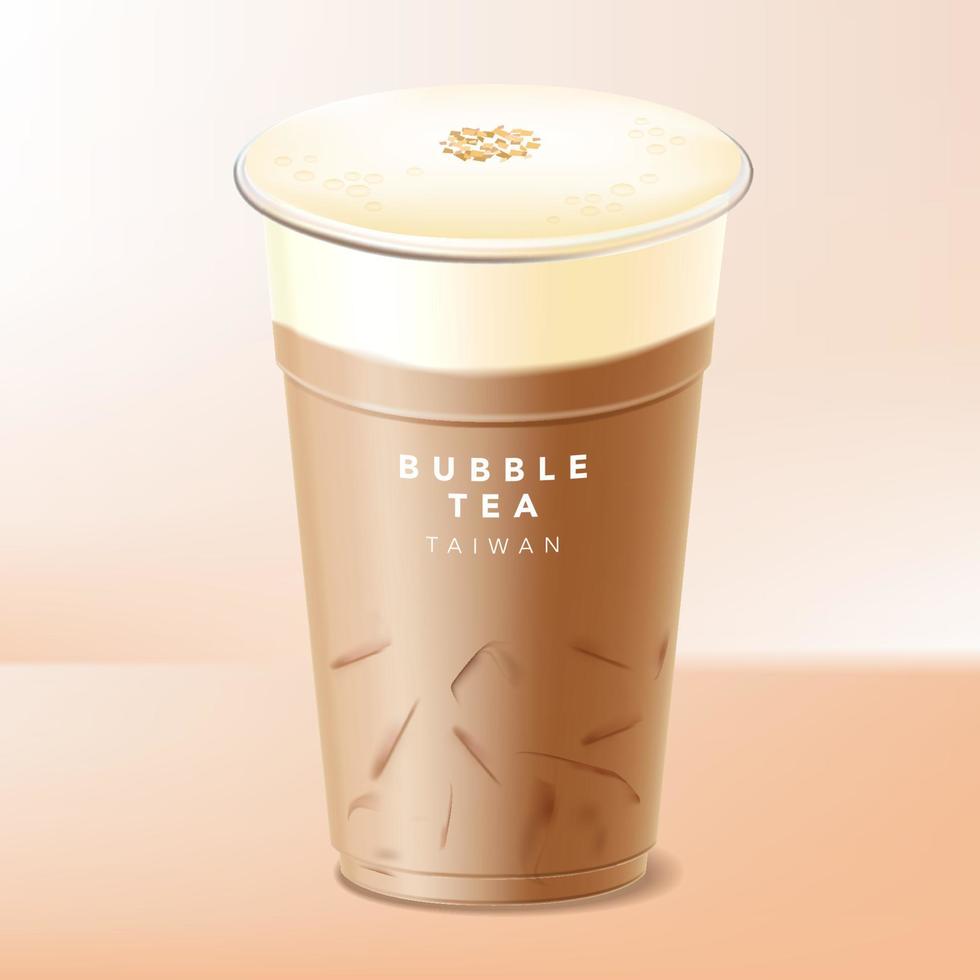 Vector Iced Milk Top, Cover or Cap Taiwanese Bubble Tea, Coffee or Chocolate