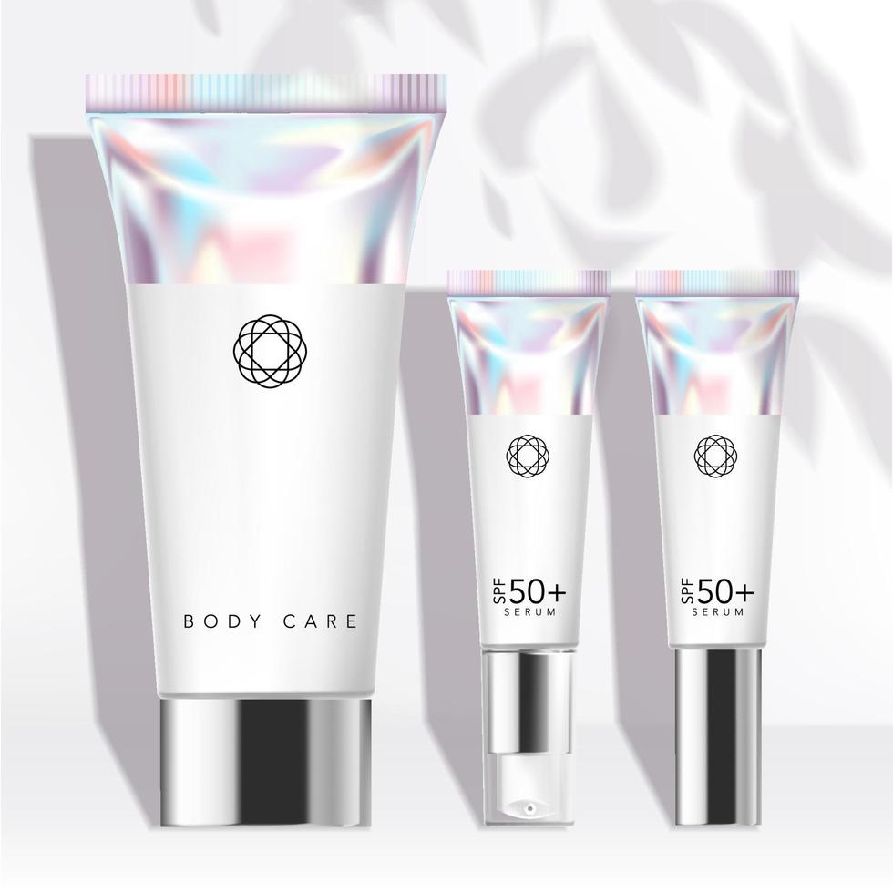 Vector Healthcare, Beauty, Skincare Tube Set with Holographic Effect