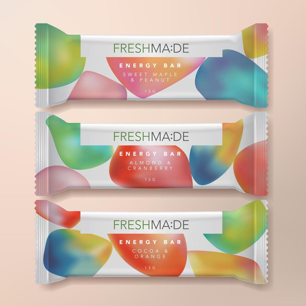 Vector Dried Fruit or Oatmeal Protein Energy Bar Packet Packaging Illustration with Gradient Abstract Pattern Printed.