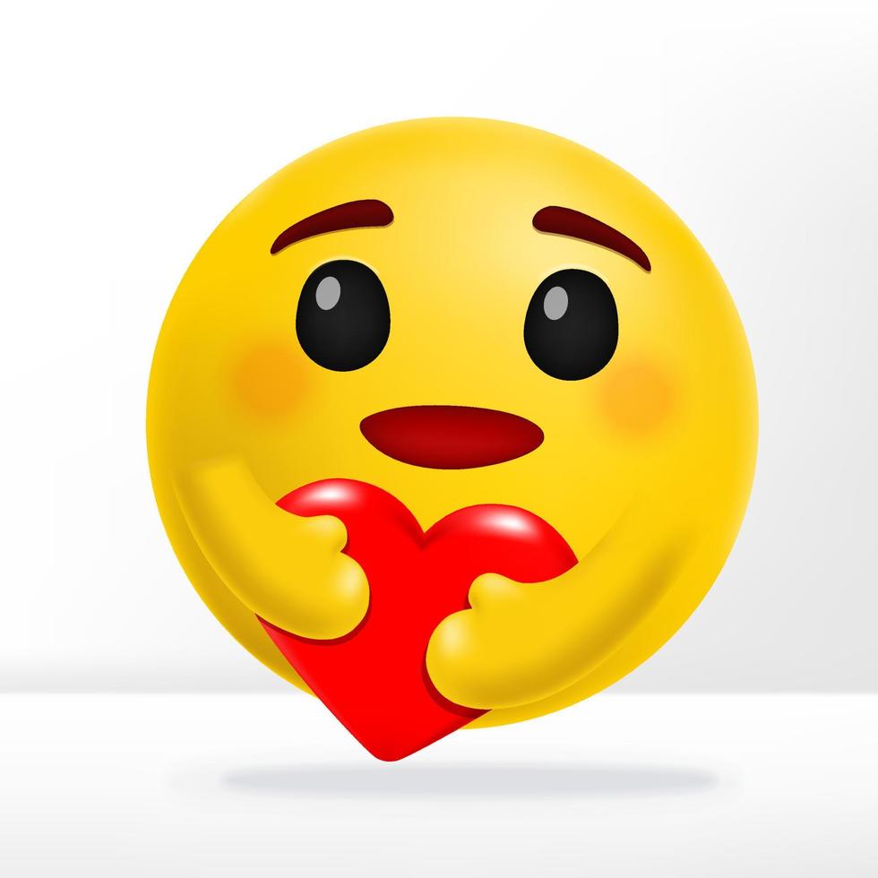 Vector Hugging Heart and Smiling Care Emotion Social Media Reaction 3D Illustration