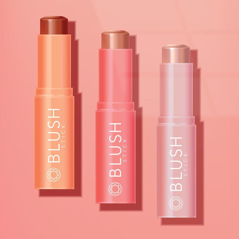 Vector Lipstick, Blush, Balm, Foundation, Contour Stick in Coral Sunlight Background