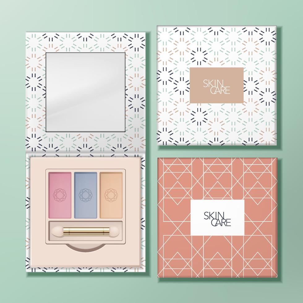 Vector Recyclable Paper Square Eyeshadow Palette with Mirror and Geometric Pattern