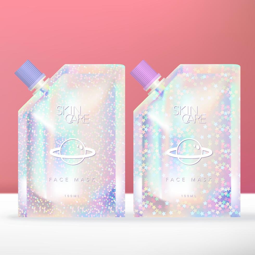Vector Glitter Holographic Pouch or Packet with Screw Cap