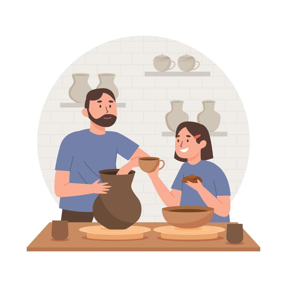 People Making Pottery In Gallery vector