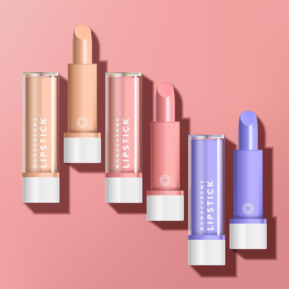 Vector Pastel Monochrome Lipstick Packaging, Matte Finishing