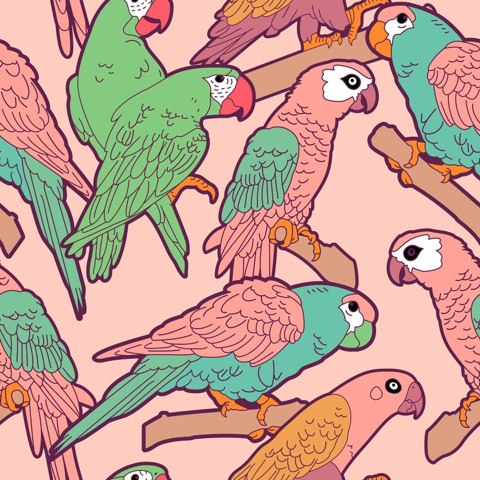 vector pastel loros pájaros patrón sin costuras, color rosa y turquesa.