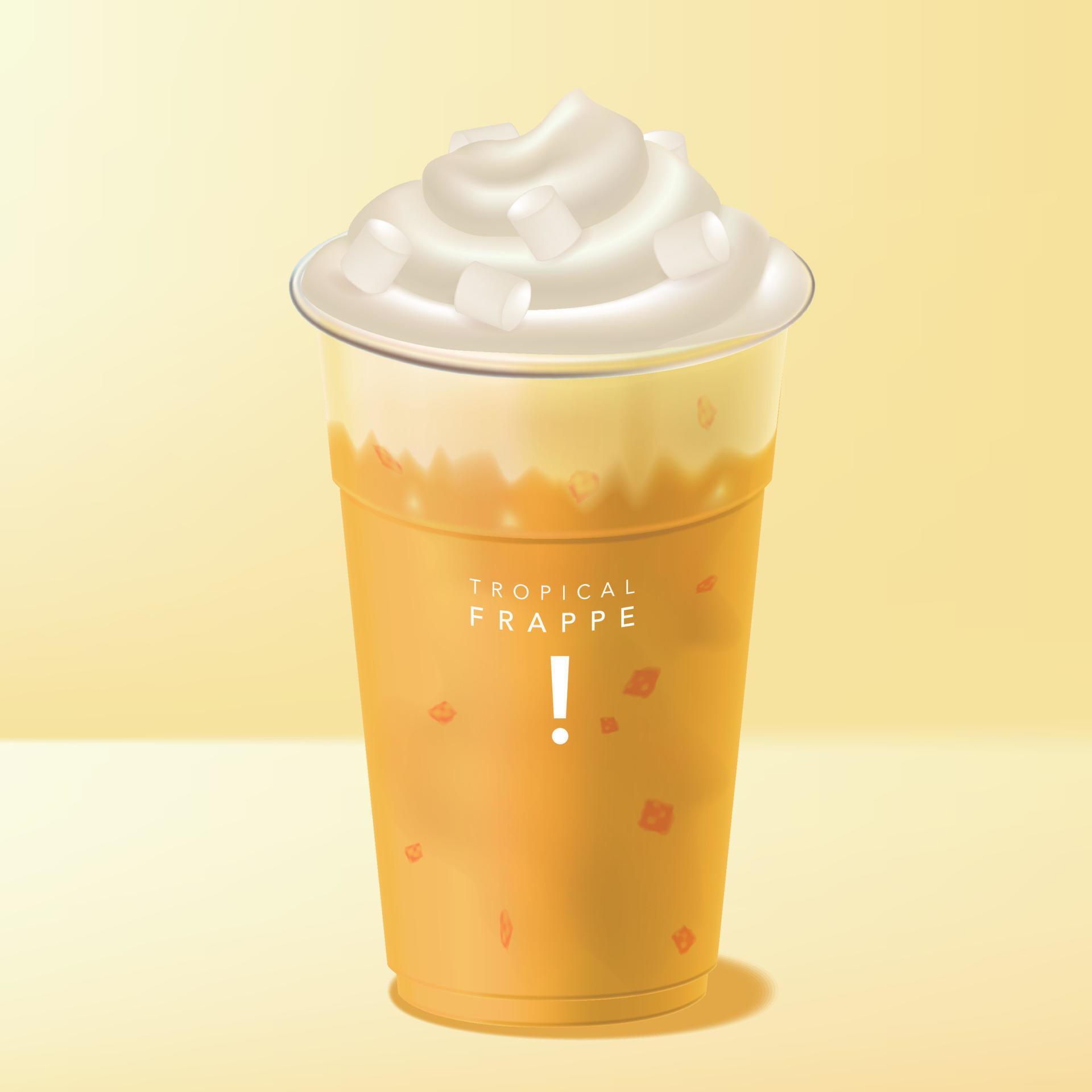 Vector Mango Frappe or Smoothie Beverage with ice cream and marshmallow