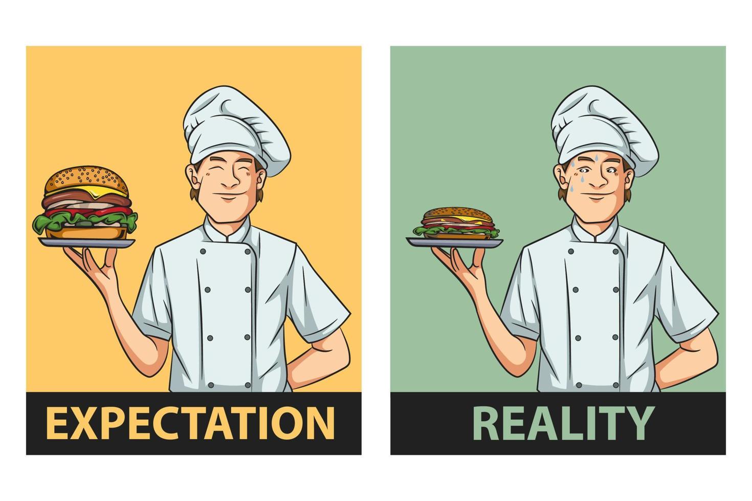 expectativa del chef versus realidad vector