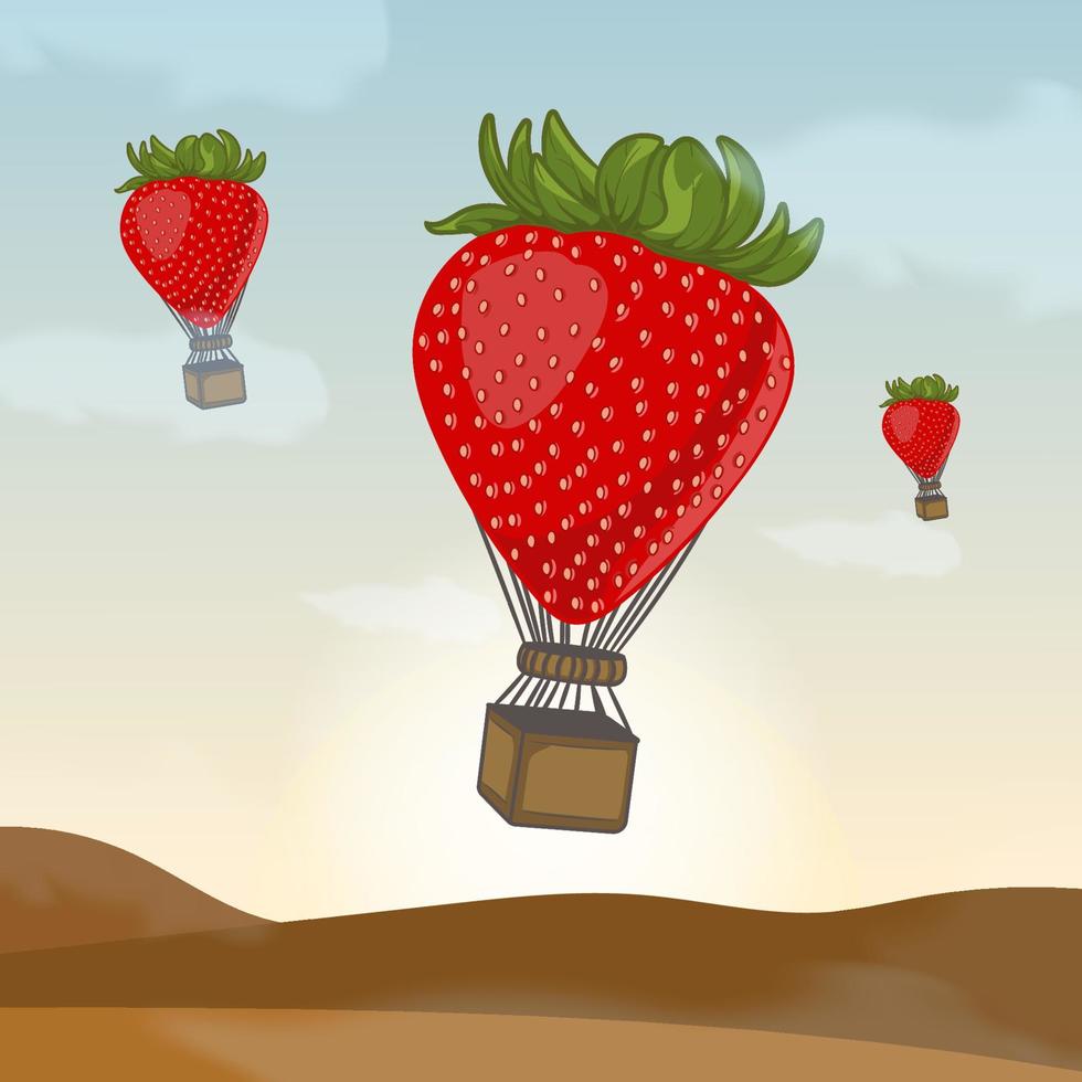 Strawberry air ballon vector