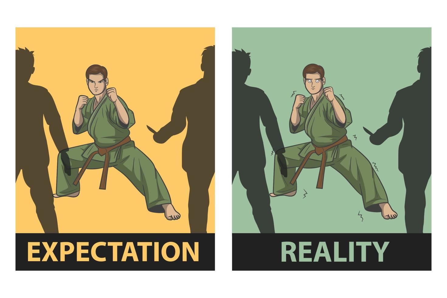 luchador expectativa versus realidad vector