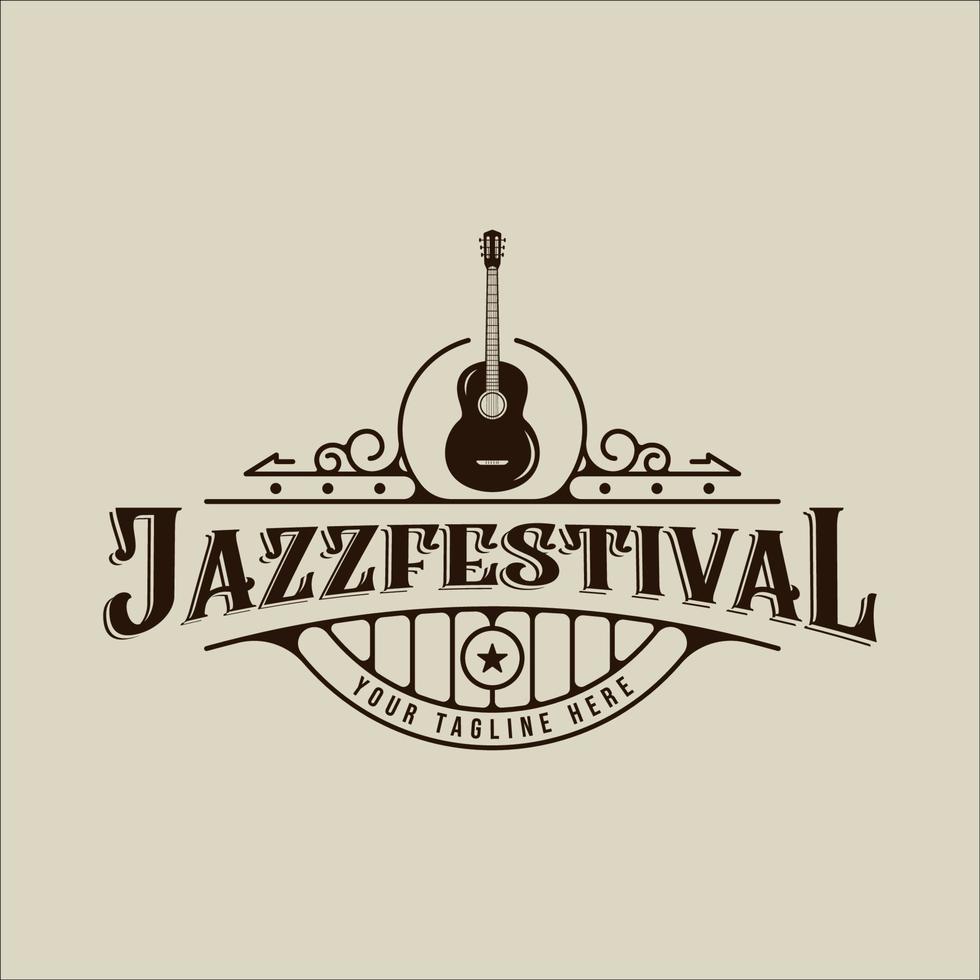 acoustic guitar logo vector vintage illustration template icon graphic design. jazz festival sign or symbol for concert with retro style