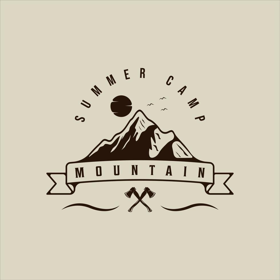 montaña aventura camping logo vector vintage ilustración plantilla icono diseño gráfico. signo o símbolo de viaje al aire libre para el turismo conceptual con ejes cruzados en tipografía de estilo retro