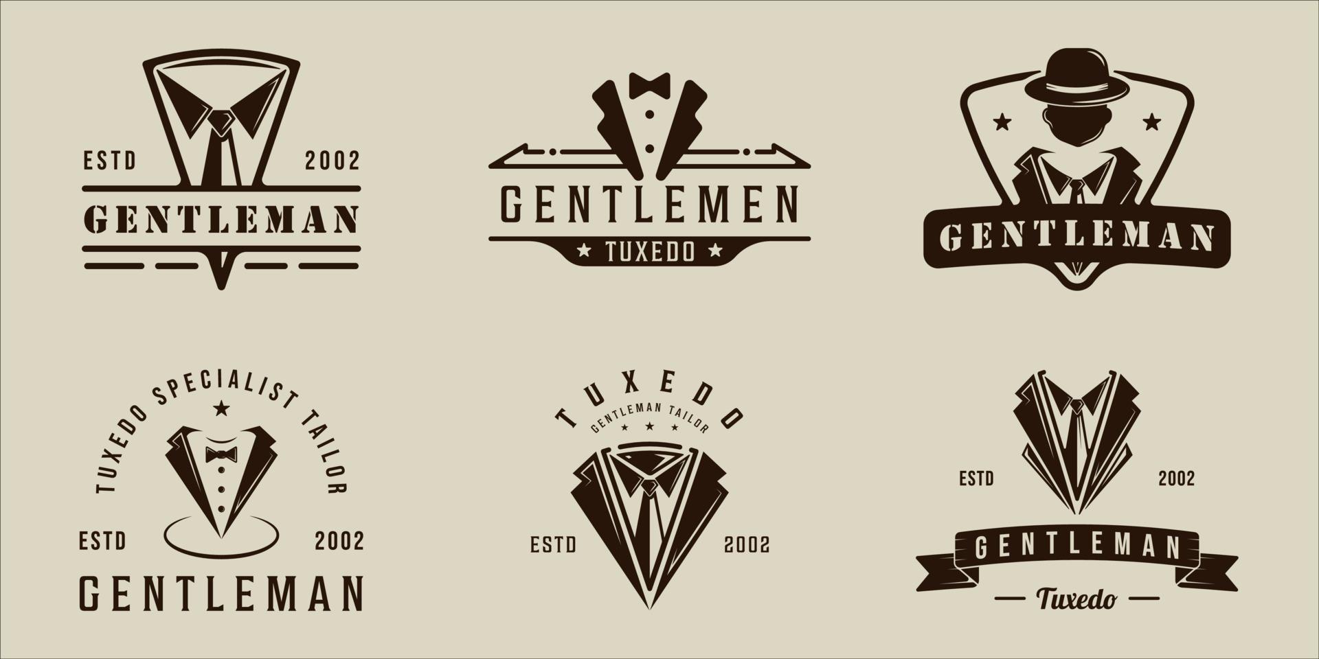 set of tie tuxedo logo vector vintage illustration template icon graphic design. bundle collection of various suit masculine and gentleman fashion sign or symbol for professional tailor or designer
