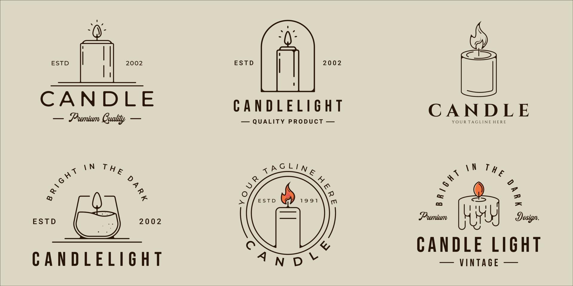 set of candle logo line art vector simple minimalist illustration template icon graphic design. bundle collection of various wax sign or symbol for shop or business concept