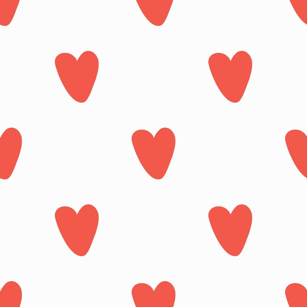 Cute seamless pattern with simple red heart doodle on white. Trendy hand-drawn colorful hearts. Valentine's day, love concept. Minimalistic repeatable design for stationery, textile, design vector