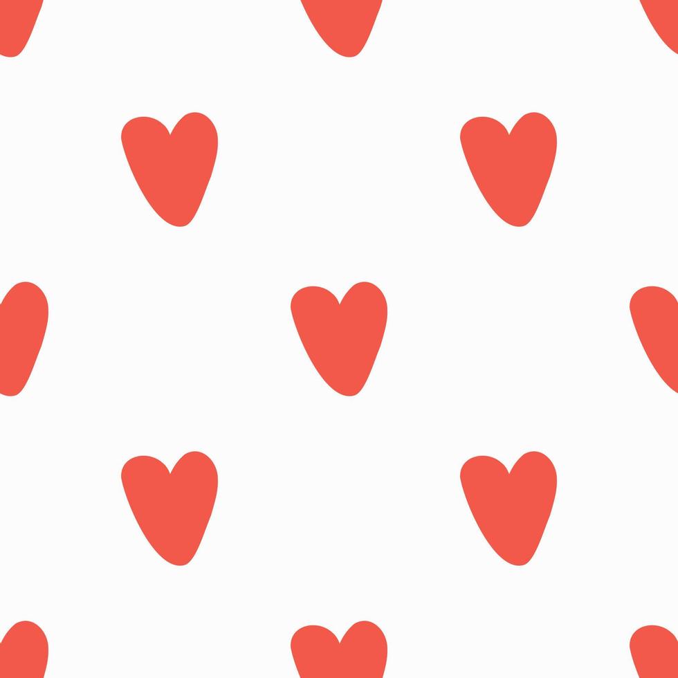 Cute seamless pattern with simple red heart doodle on white. Trendy hand-drawn colorful hearts. Valentine's day, love concept. Minimalistic repeatable design for stationery, textile, design vector