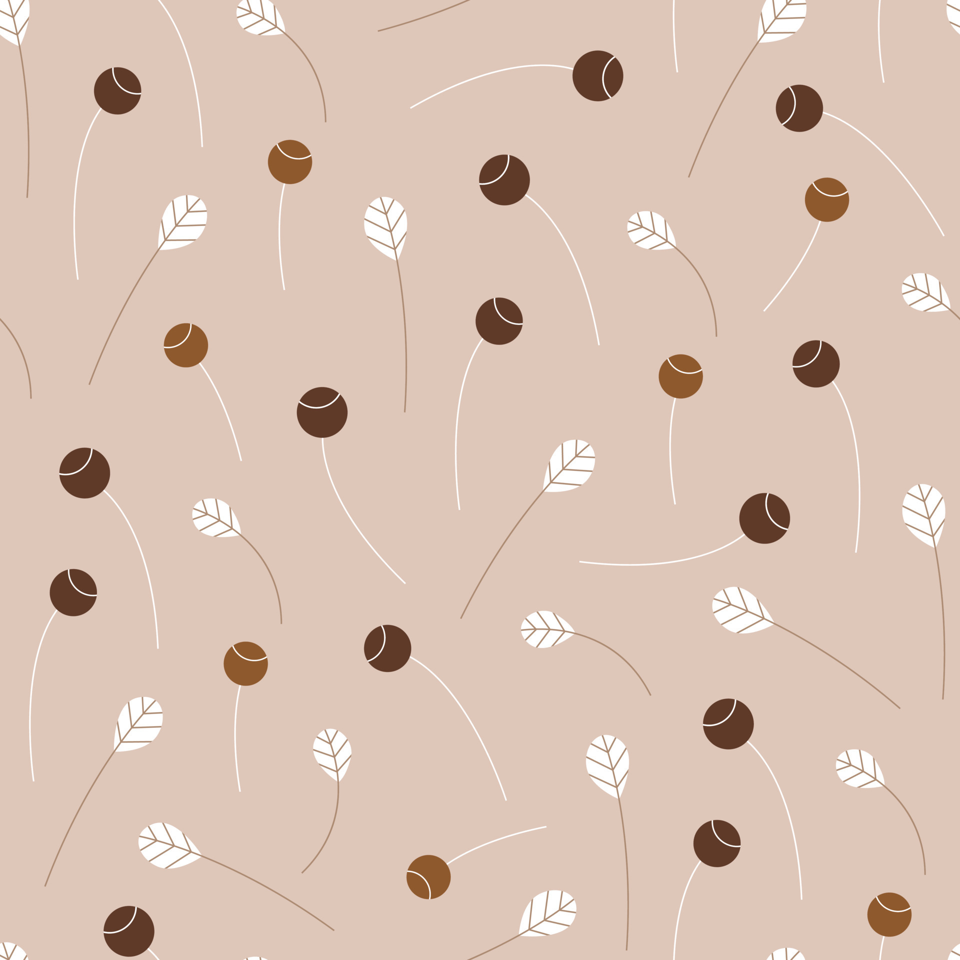 Seamless pattern of abstract tiny minimalist brown wildflowers. Cute floral  background with boho little flower in earth tone colors. Modern hand drawn  small fall flowers for paper, textile. 9284463 Vector Art at