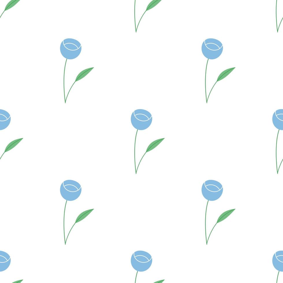 Seamless pattern of abstract tiny minimalist blue flowers with leaves. Cute floral background with delicate little pastel flower. Modern hand drawn small flowers for paper, textile.Simple nature print vector